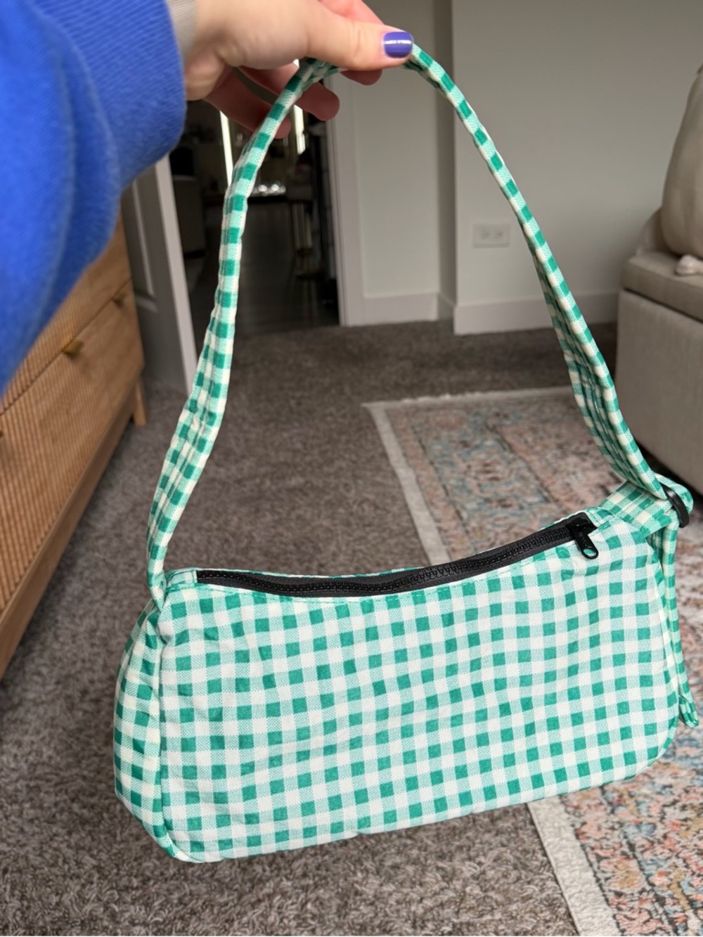 Baggu Green White Gingham Cargo Shoulder Bag - Picture 3 of 6